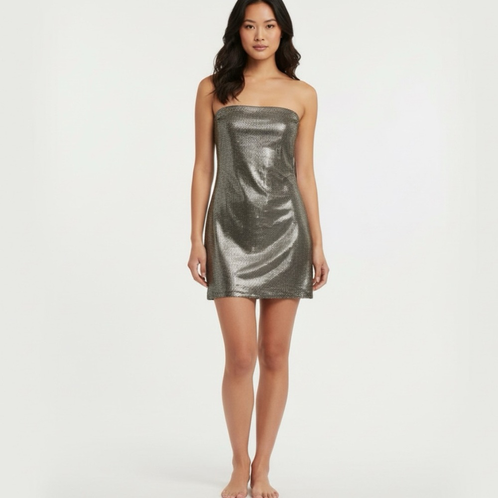 Strapless Black & Metallic Bodycon Mini Dress